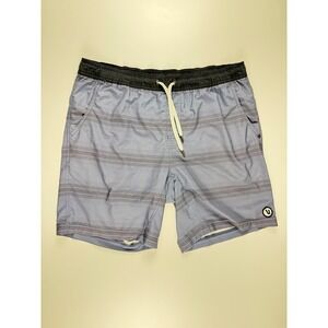 Vuori Mens Cruise Boardshorts Blue Grey Striped Swim Shorts Size Large